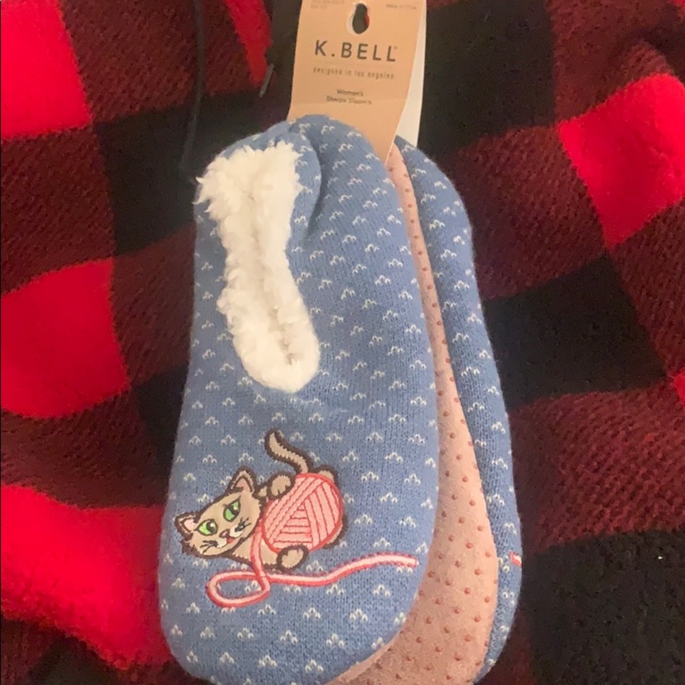 New K.Bell Sherpa Slippers Chambray  M/L NWT